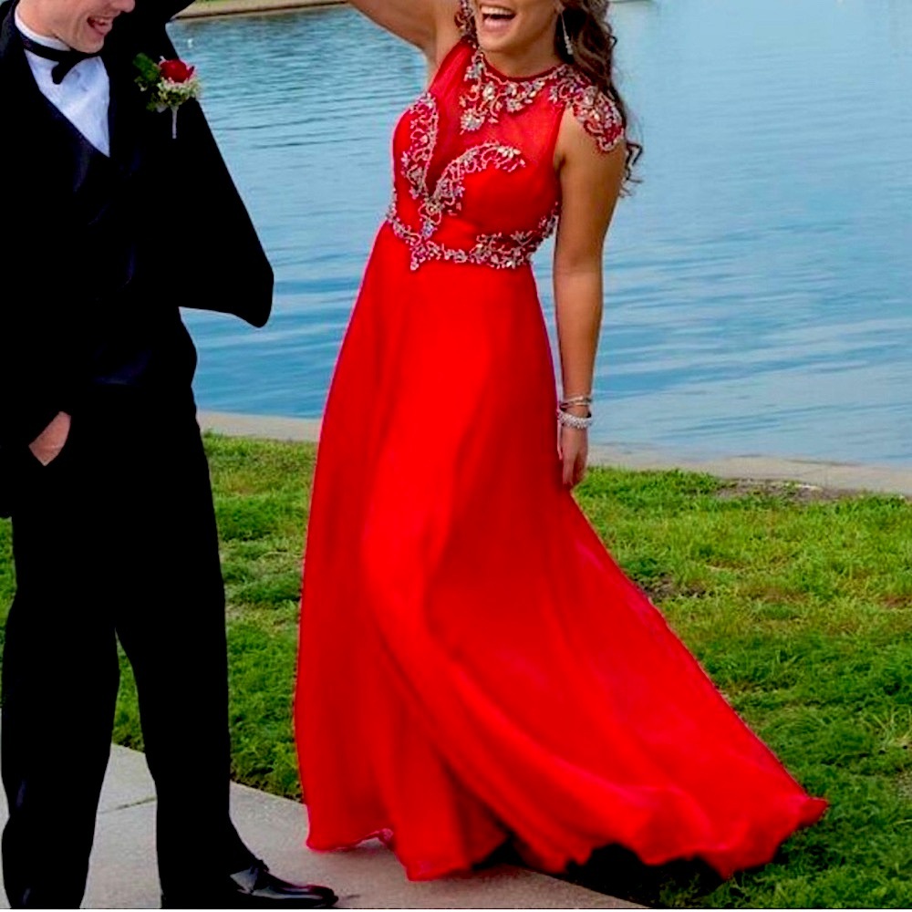 RACHEL ALLEN Classic Red Formal Full Length Prom Dress